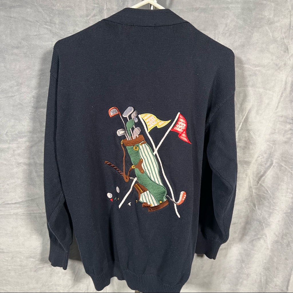 Brooks Brothers Vtg 90s Ladies Sz Medium Embroidered Golf Oversized Cardigan